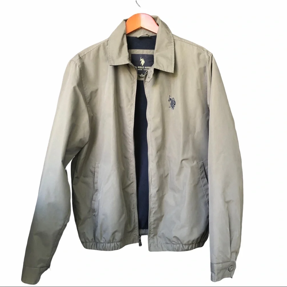 US Polo Assn Men’s Fleece Lined Bomber Jacket Size M Casual Preppy Logo Taupe